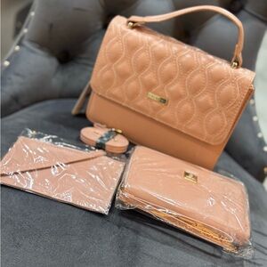 Elegant Peach/Rose Quilted Handbag Set
